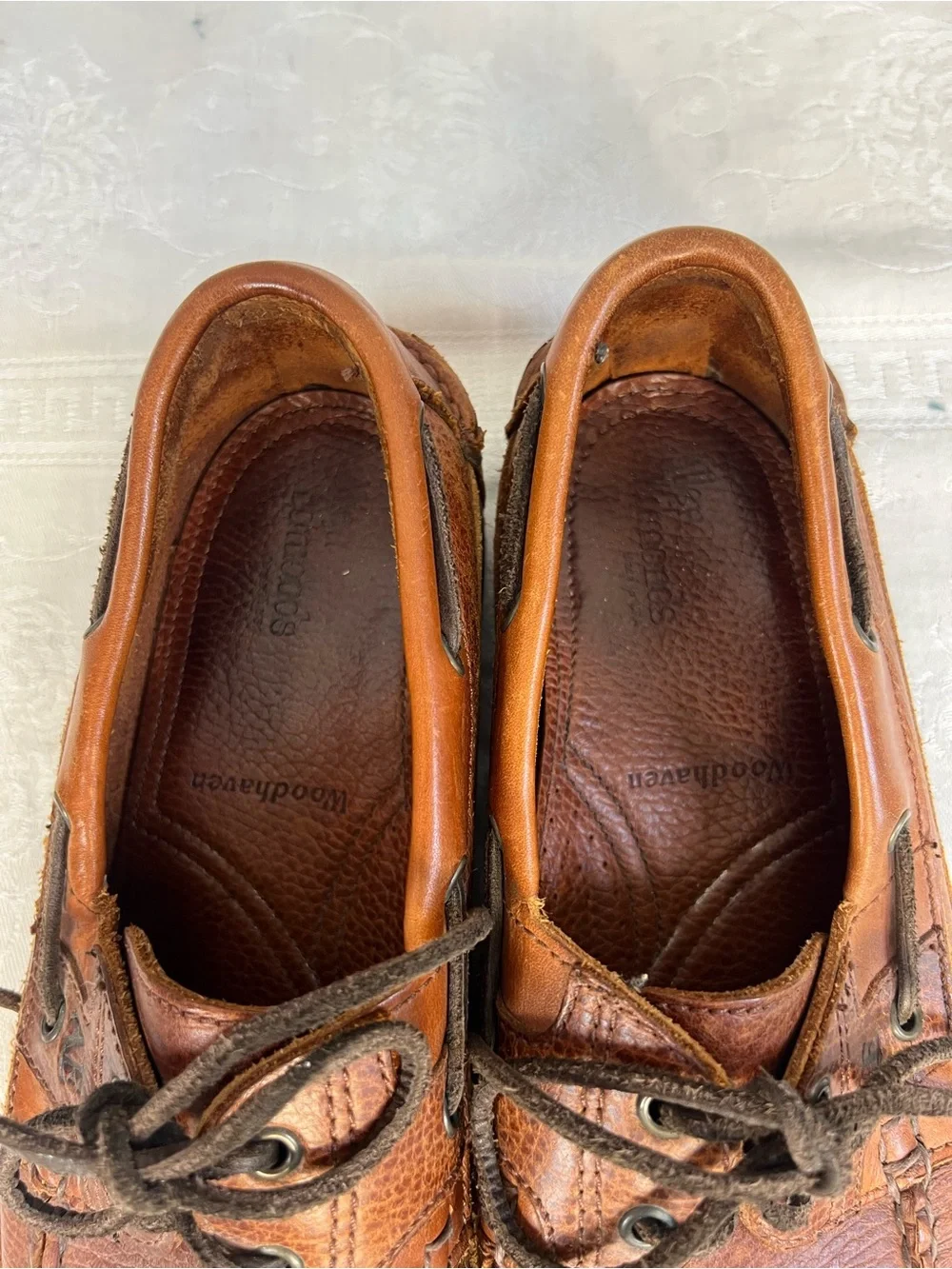 Allen Edmonds Woodhaven Men’s Loafers Brown Leather Slip On Boat Shoes Lace Up 8